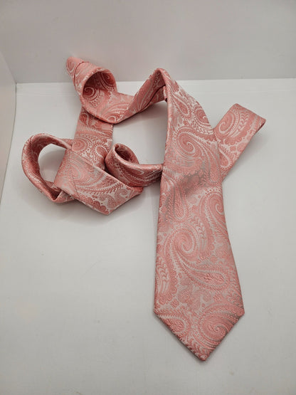 Moss 1851 Silk Tie Mens Blush Pink Paisley Jacquard Wedding Retro Neck Tie BX1