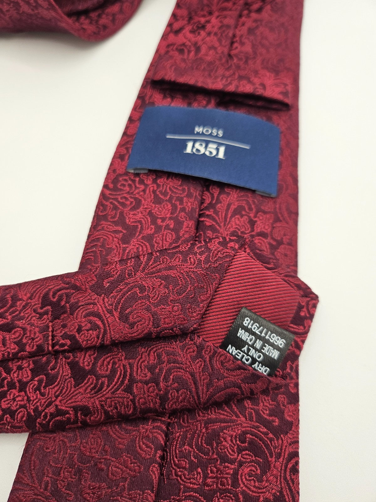 Moss 1851 Silk Tie Mens Burgundy Red Paisley Woven Jacquard Retro Neck Tie BX1