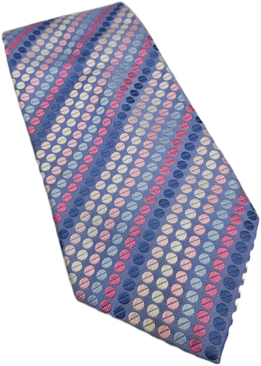 Vintage Mens Silk Tie Marks & Spencer Blue Pink Polka Dot Luxury Neck Tie BX25