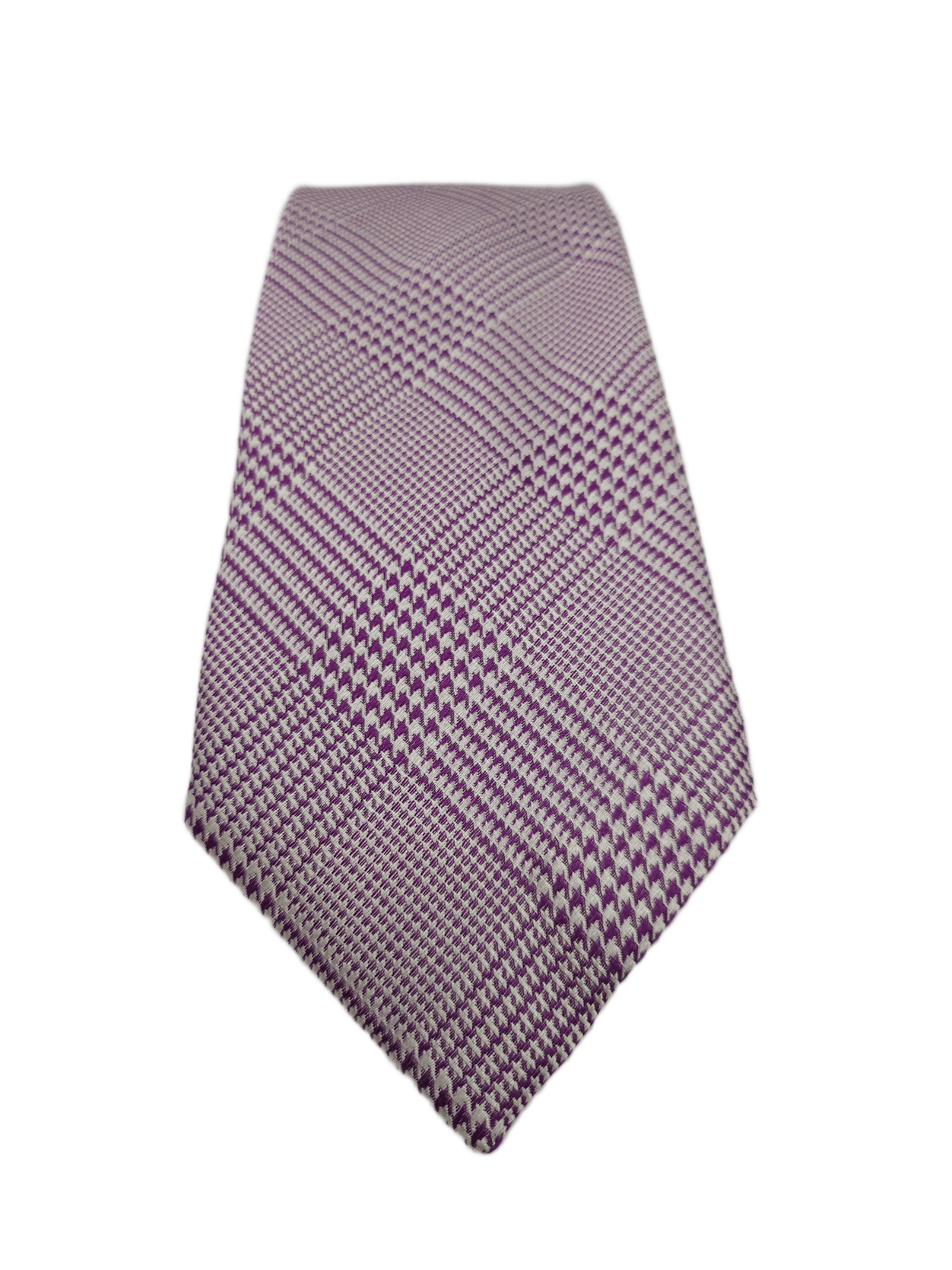 Charles Tyrwhitt Silk Tie Mens White Purple Checked Pattern Classic Necktie BX13