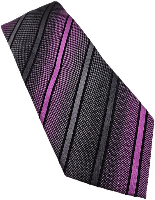 Baumler Silk Tie Mens Purple Grey Striped Business Wedding Retro Neck Tie BX23
