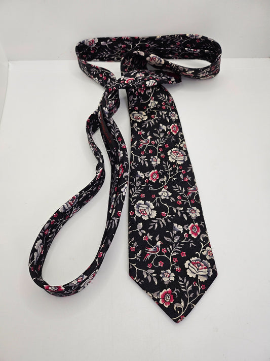 YSL Yves Saint Laurent Mens Silk Tie Floral Print Vtg Retro Wedding Neck Tie R9