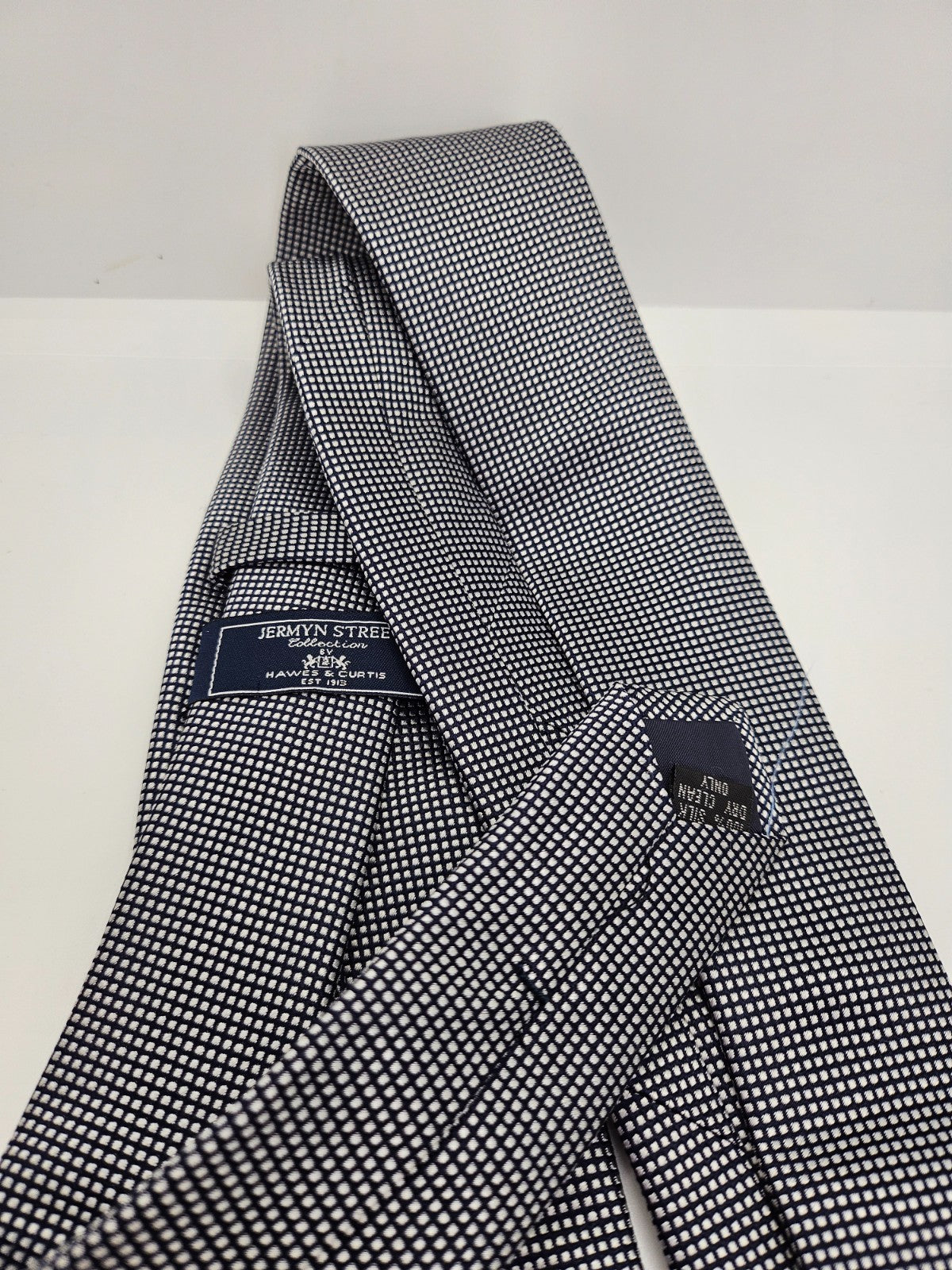 Hawes & Curtis Navy Blue White Micro Check Silk Tie
