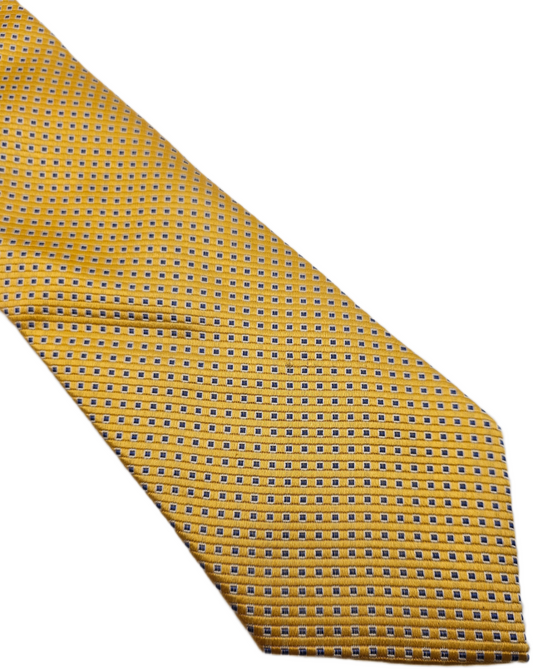 Moss Esq Yellow Blue Repeating Geometric Square Silk Tie