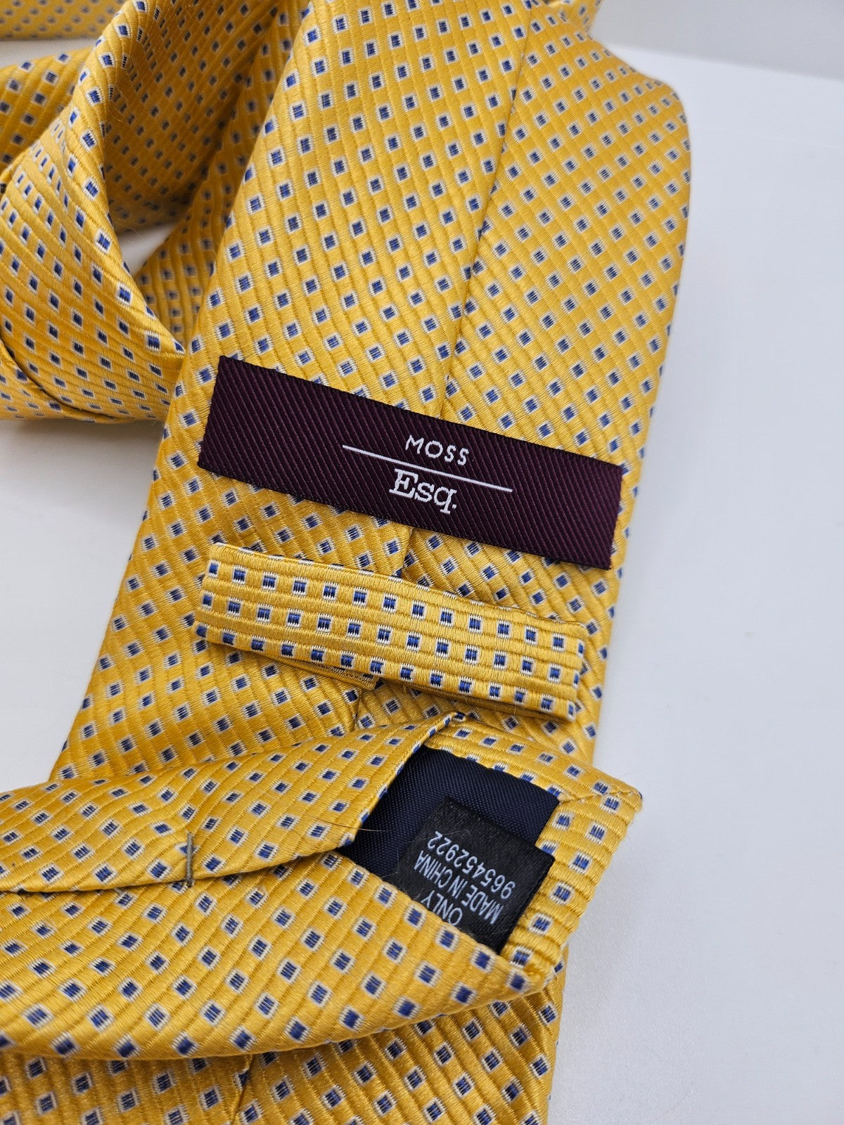 Moss Esq Silk Tie Mens Yellow Blue Repeating Geometric Square Retro Neck Tie BX1