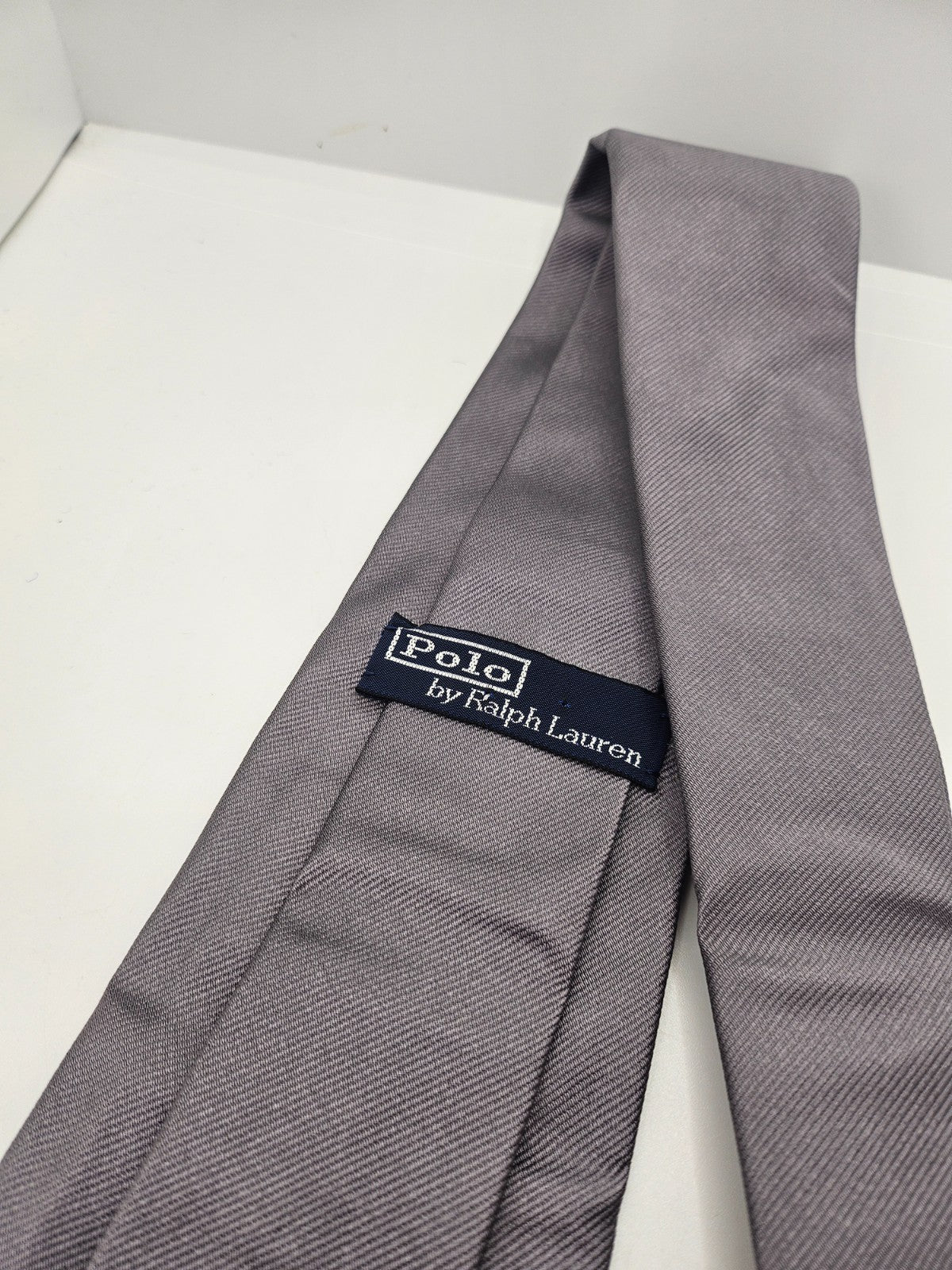 Polo Ralph Lauren Silk Tie Mens Silver Grey Ribbed Wedding Formal Neck Tie BX10 Vintage Retro