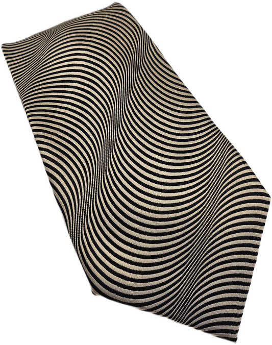 Vintage Mens Silk Tie Burton White Black Striped Business Wedding Neck Tie BX25 Retro Formal