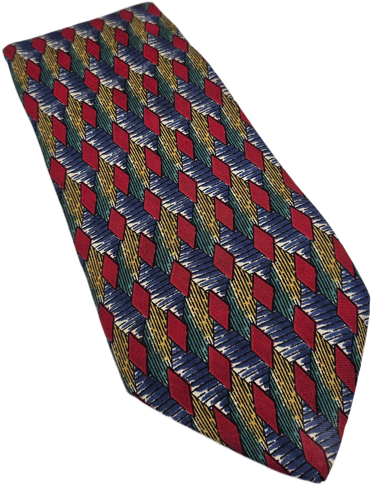 Vintage Mens Silk Tie Gino Verdi Red Blue Geometric Designer Retro Neck Tie BX25 Wedding Formal
