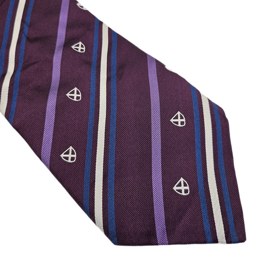 Barbour Mens Silk Tie Purple Emblem Stripe Vtg Retro Wedding Neck tie R1 Vintage Formal