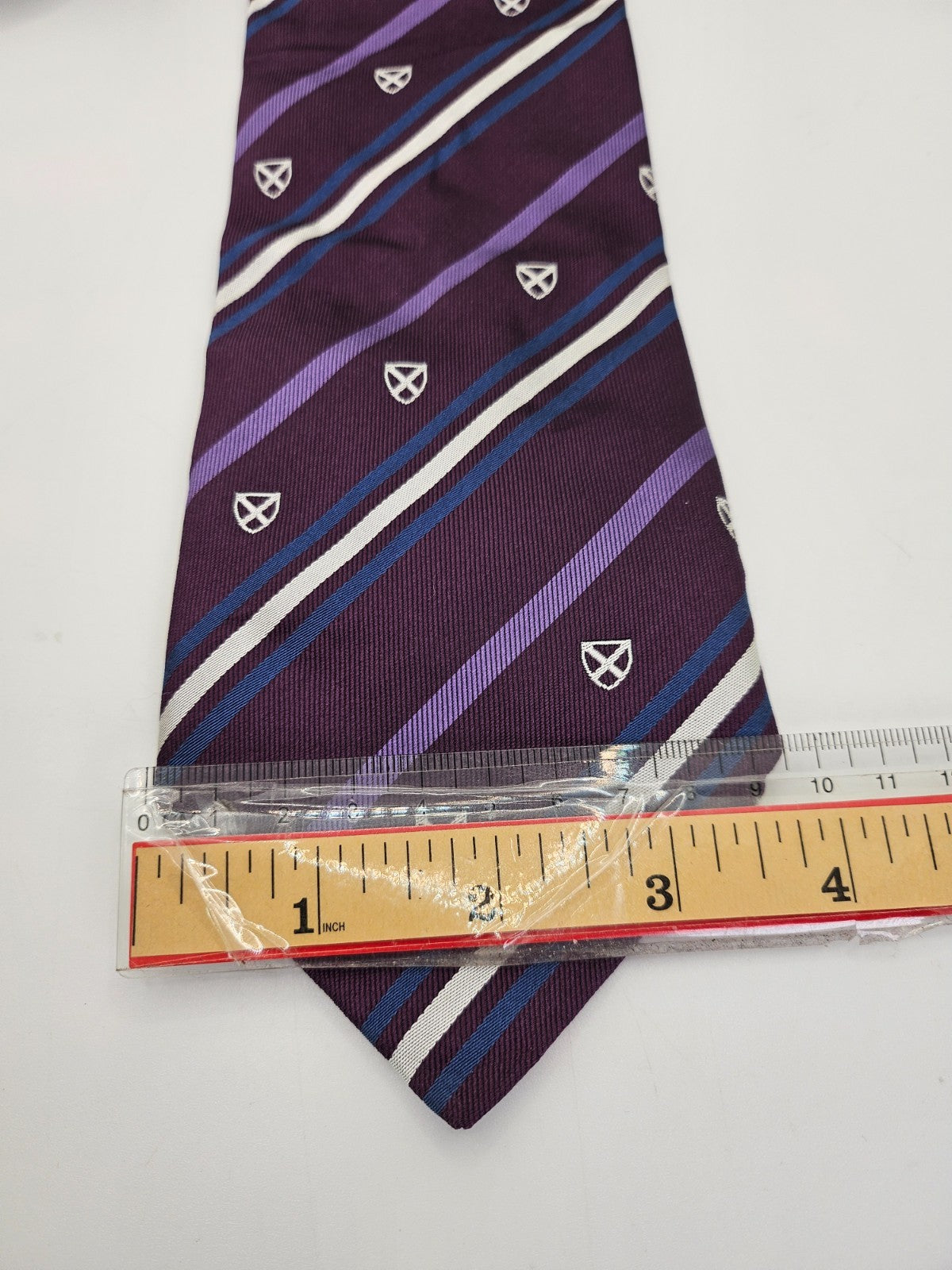 Barbour Mens Silk Tie Purple Emblem Stripe Vtg Retro Wedding Neck tie R1 Vintage Formal
