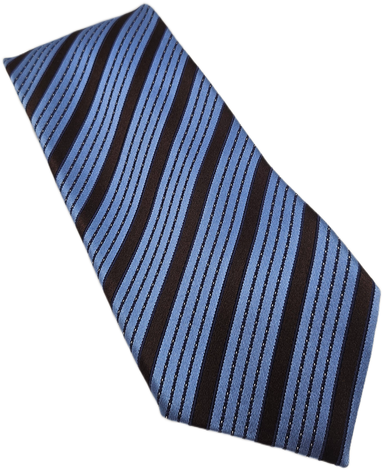 Ermenegildo Zegna Silk Tie Mens Blue Brown Striped Retro Wedding Neck Tie BX10 Vintage Formal