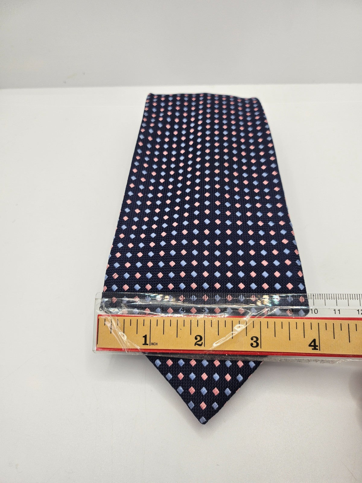 PINK London Silk Tie Mens Navy Pink Geometric Business Designer Neck Tie BX2 Vintage Retro