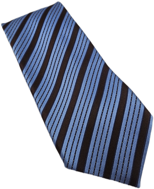Ermenegildo Zegna Silk Tie Mens Blue Brown Striped Retro Wedding Neck Tie BX10 Vintage Formal