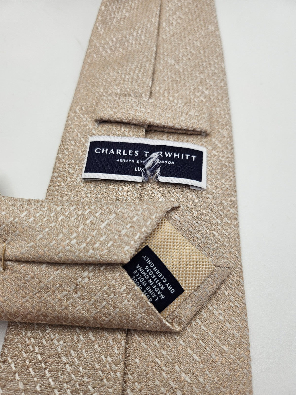 Charles Tyrwhitt Mens Silk Tie Beige Woven Style Vtg Retro Wedding Neck Tie R1 Vintage Formal