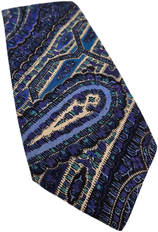 Liberty Silk Tie Mens Blue Paisley Patterned Retro Vintage Wedding Necktie BX12 Formal Designer