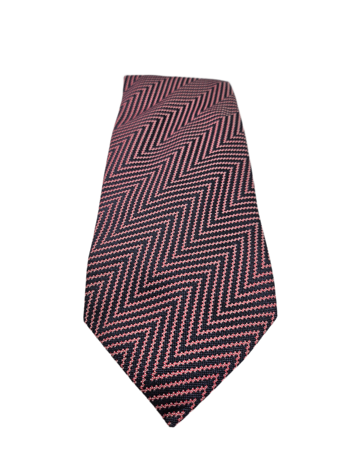 Thomas Pink Silk Tie Mens Pink Black Herringbone Classic UK Made Neck Tie BX19 Vintage Retro