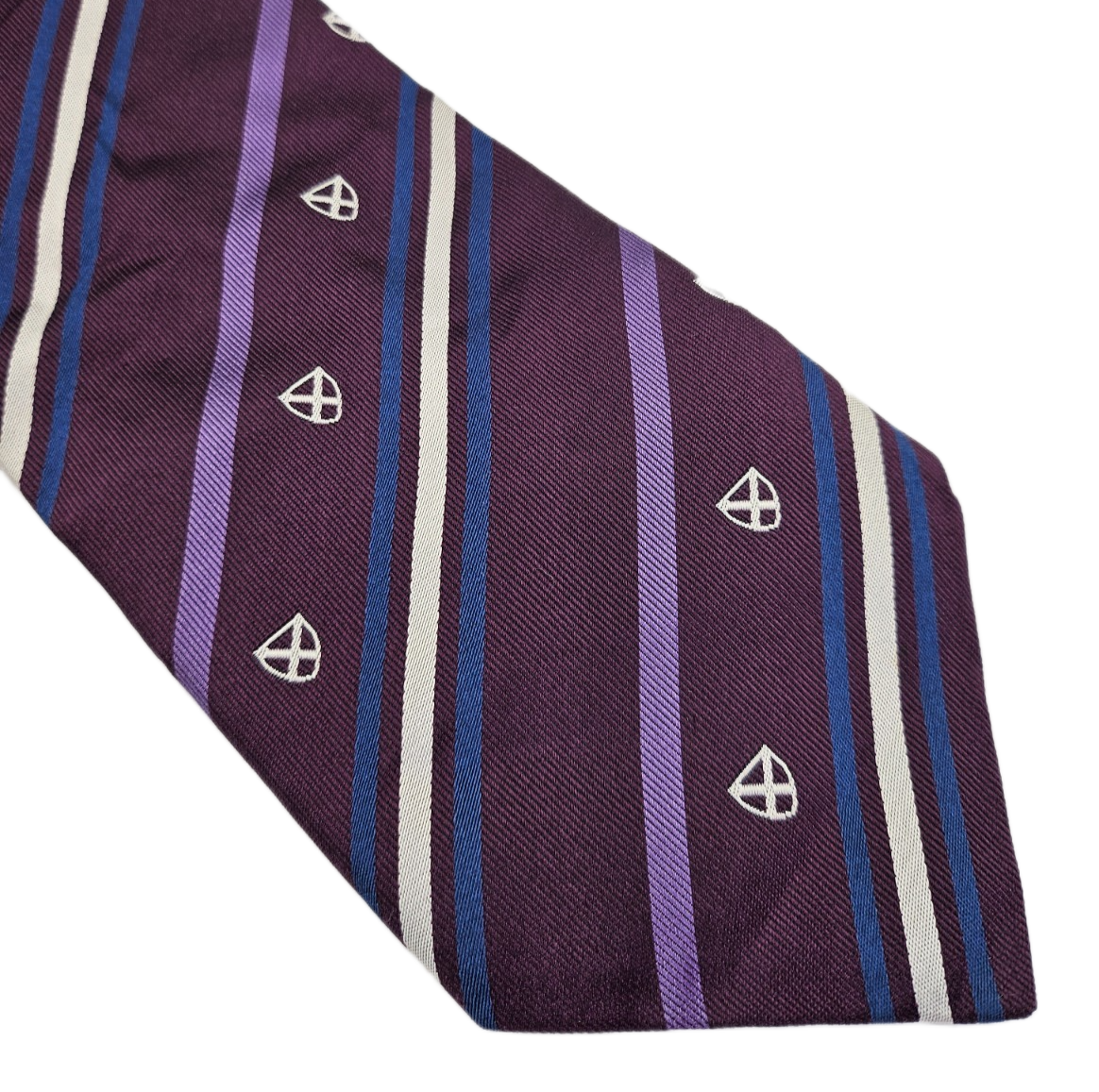 Barbour Mens Silk Tie Purple Emblem Stripe Vtg Retro Wedding Neck tie R1 Vintage Formal