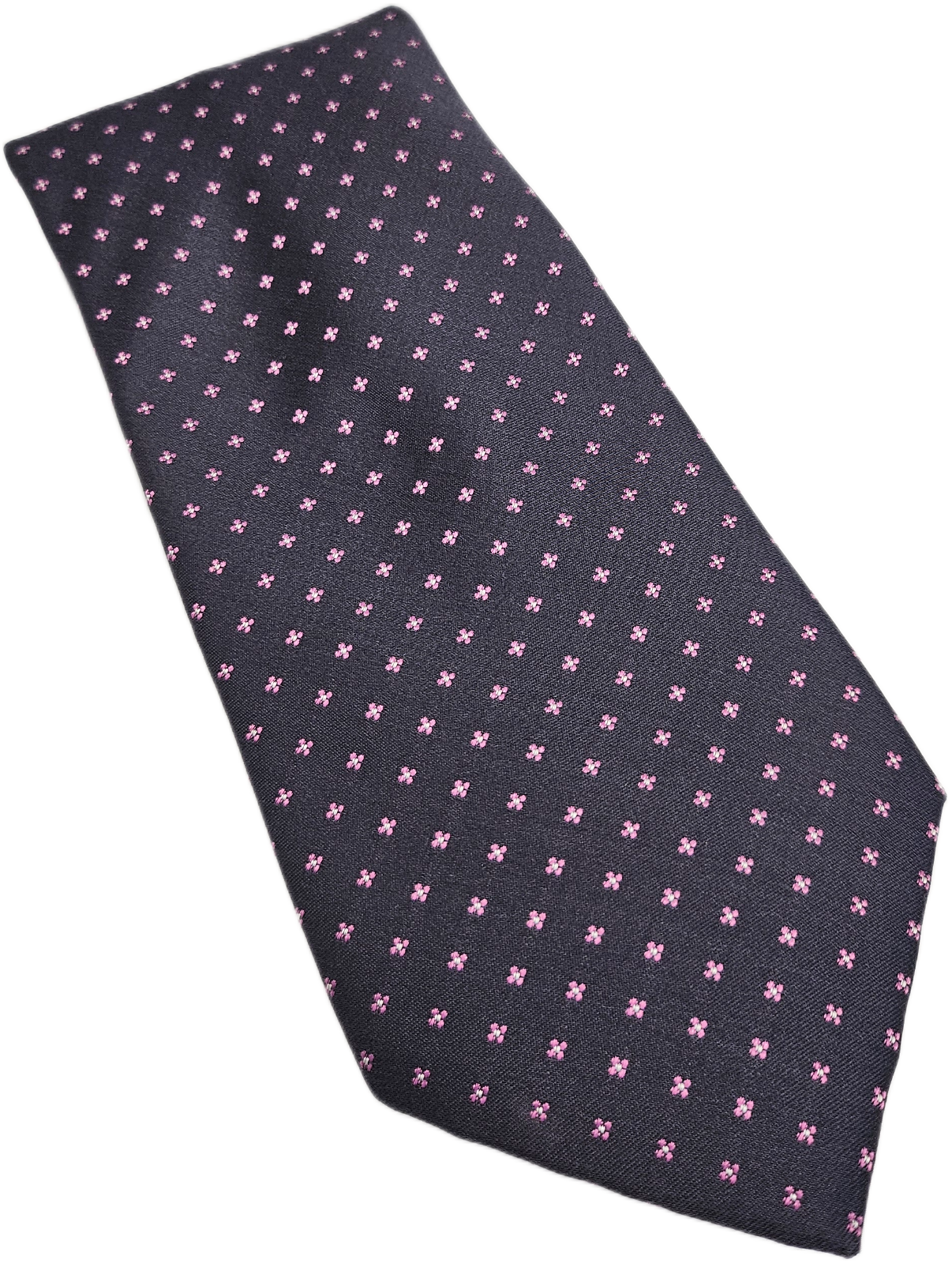 Vintage Mens Silk Tie MandS Grey Pink Floral Print Statement Wedding Neck Tie BX25 Retro Formal