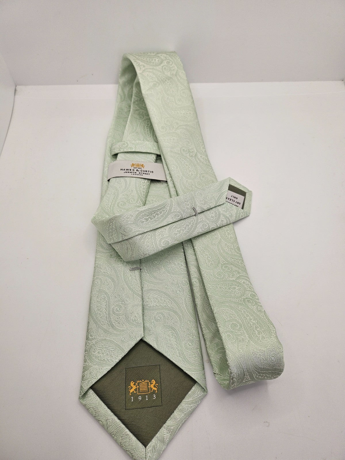 Hawes and Curtis Silk Tie Men Mint Green Sage Paisley Jacquard Wedding Necktie BX1 Mens Vintage