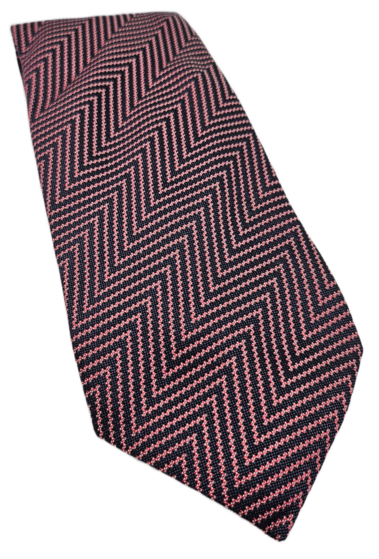 Thomas Pink Silk Tie Mens Pink Black Herringbone Classic UK Made Neck Tie BX19 Vintage Retro