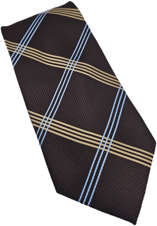 Vintage Mens Silk Tie Designer Brown Gold Geo Print Textured Retro Neck Tie BX25 Wedding Formal