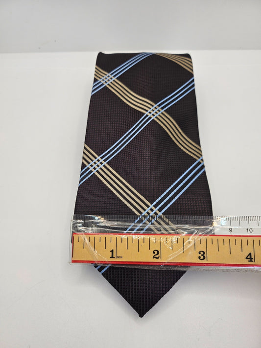 Vintage Mens Silk Tie Designer Brown Gold Geo Print Textured Retro Neck Tie BX25 Wedding Formal