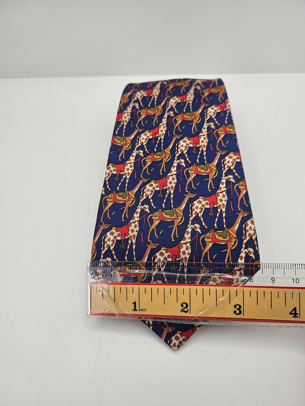 PINK London Silk Tie Mens Navy Blue Giraffe Animal Novelty Designer Necktie BX2 Vintage Retro