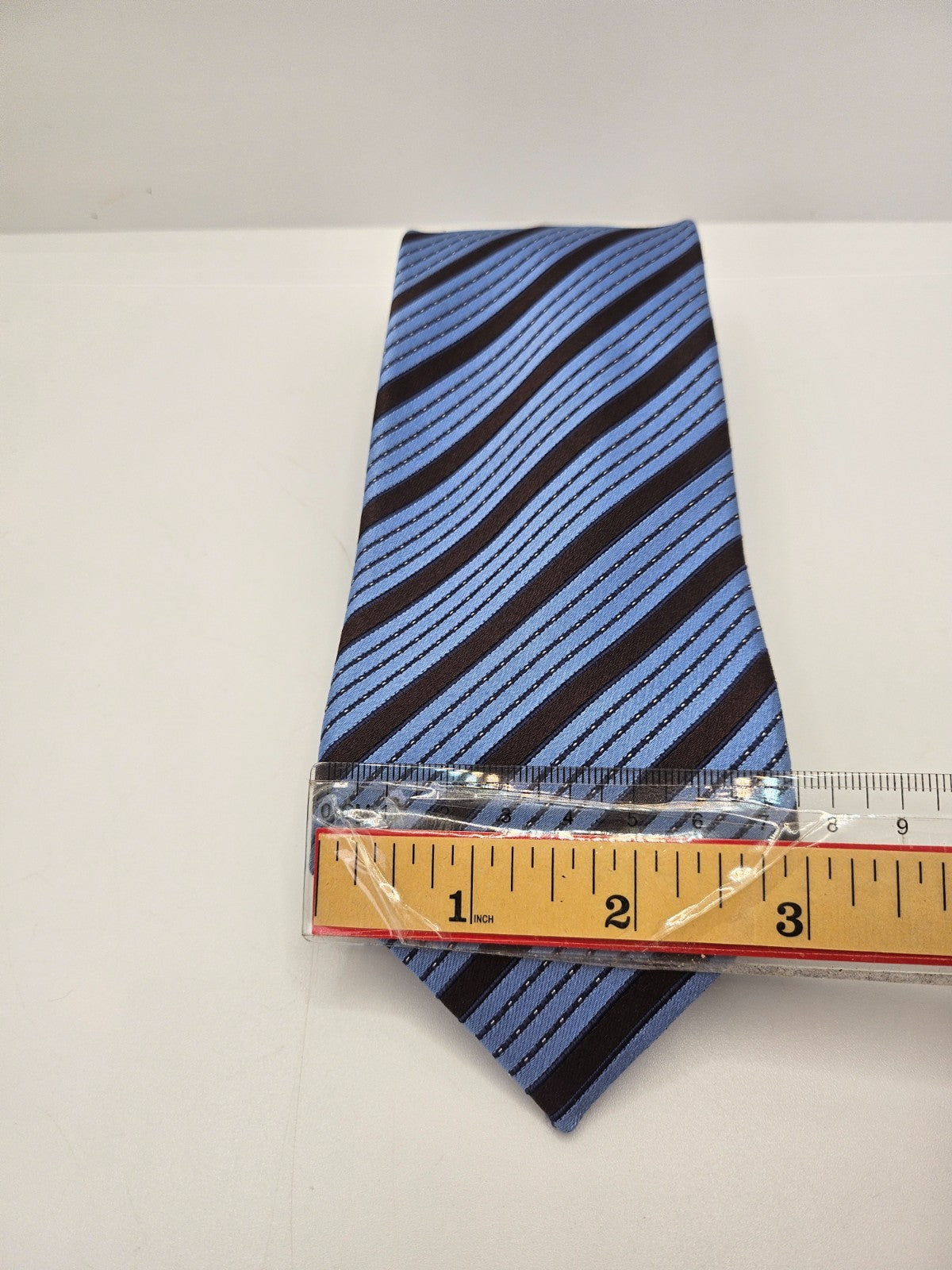 Ermenegildo Zegna Silk Tie Mens Blue Brown Striped Retro Wedding Neck Tie BX10 Vintage Formal
