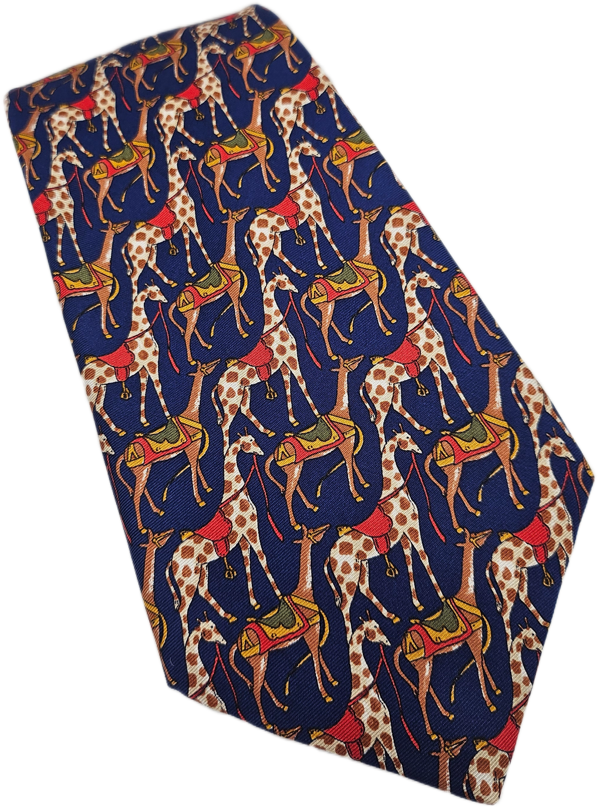 PINK London Silk Tie Mens Navy Blue Giraffe Animal Novelty Designer Necktie BX2 Vintage Retro