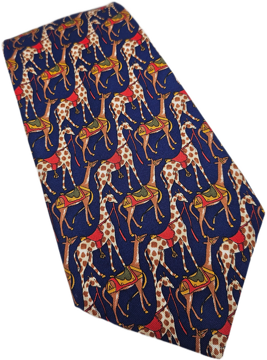 PINK London Silk Tie Mens Navy Blue Giraffe Animal Novelty Designer Necktie BX2 Vintage Retro