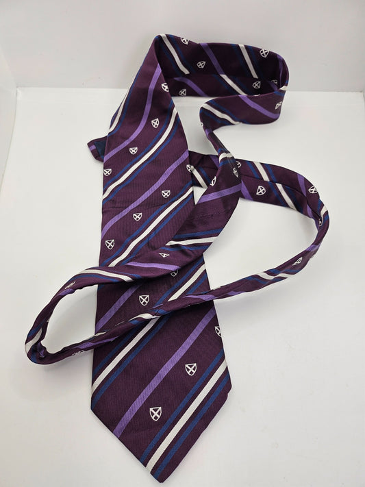 Barbour Mens Silk Tie Purple Emblem Stripe Vtg Retro Wedding Neck tie R1 Vintage Formal