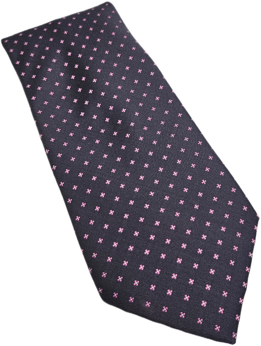 Vintage Mens Silk Tie MandS Grey Pink Floral Print Statement Wedding Neck Tie BX25 Retro Formal