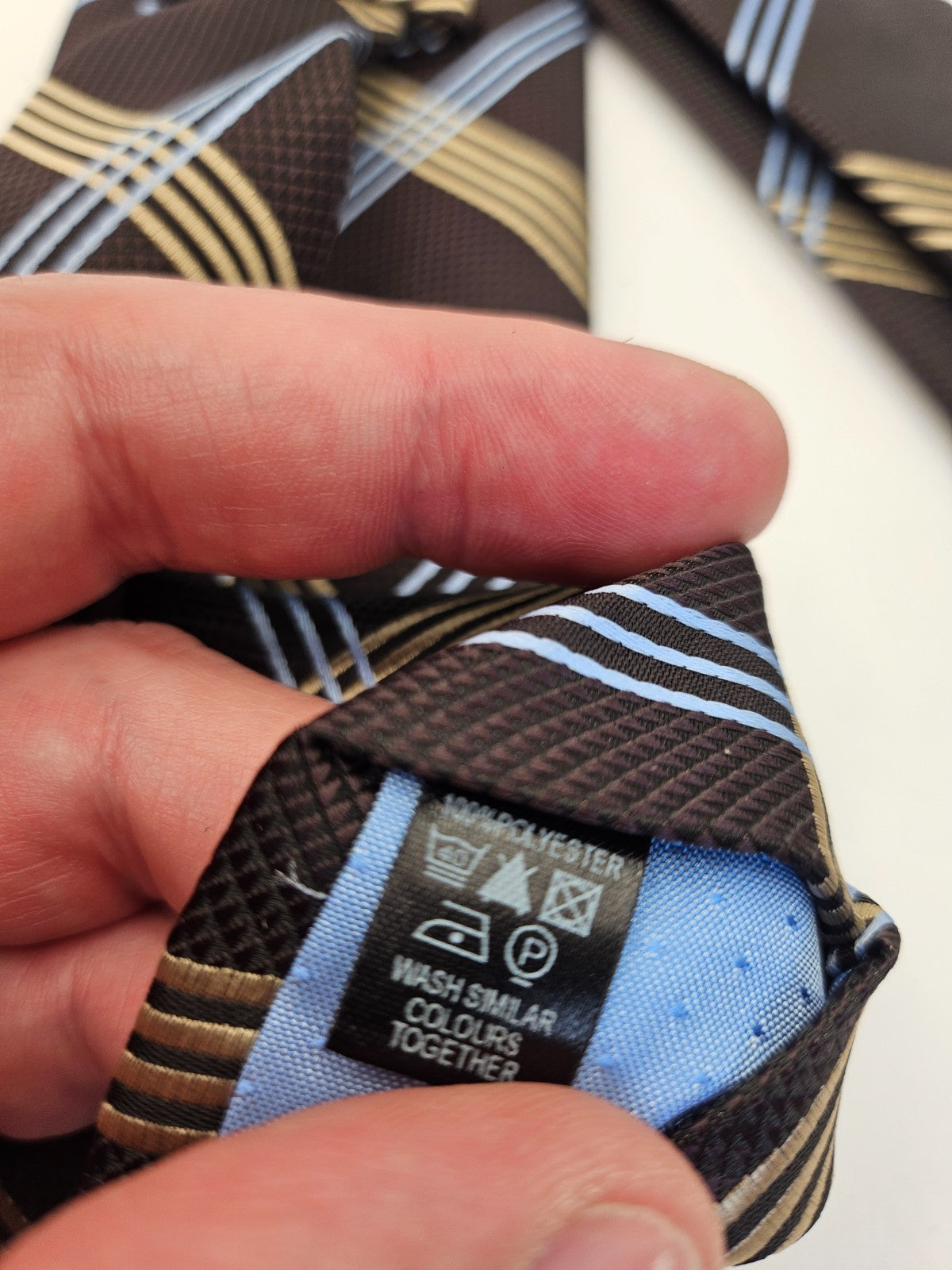 Vintage Mens Silk Tie Designer Brown Gold Geo Print Textured Retro Neck Tie BX25 Wedding Formal