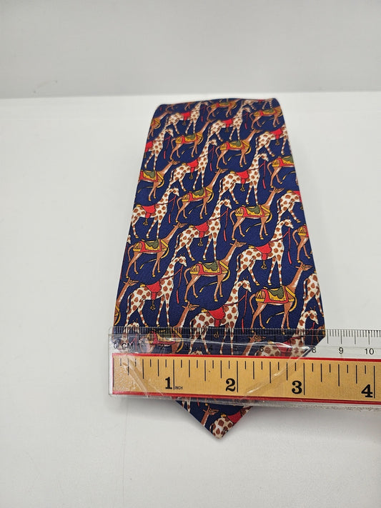 PINK London Silk Tie Mens Navy Blue Giraffe Animal Novelty Designer Necktie BX2 Vintage Retro