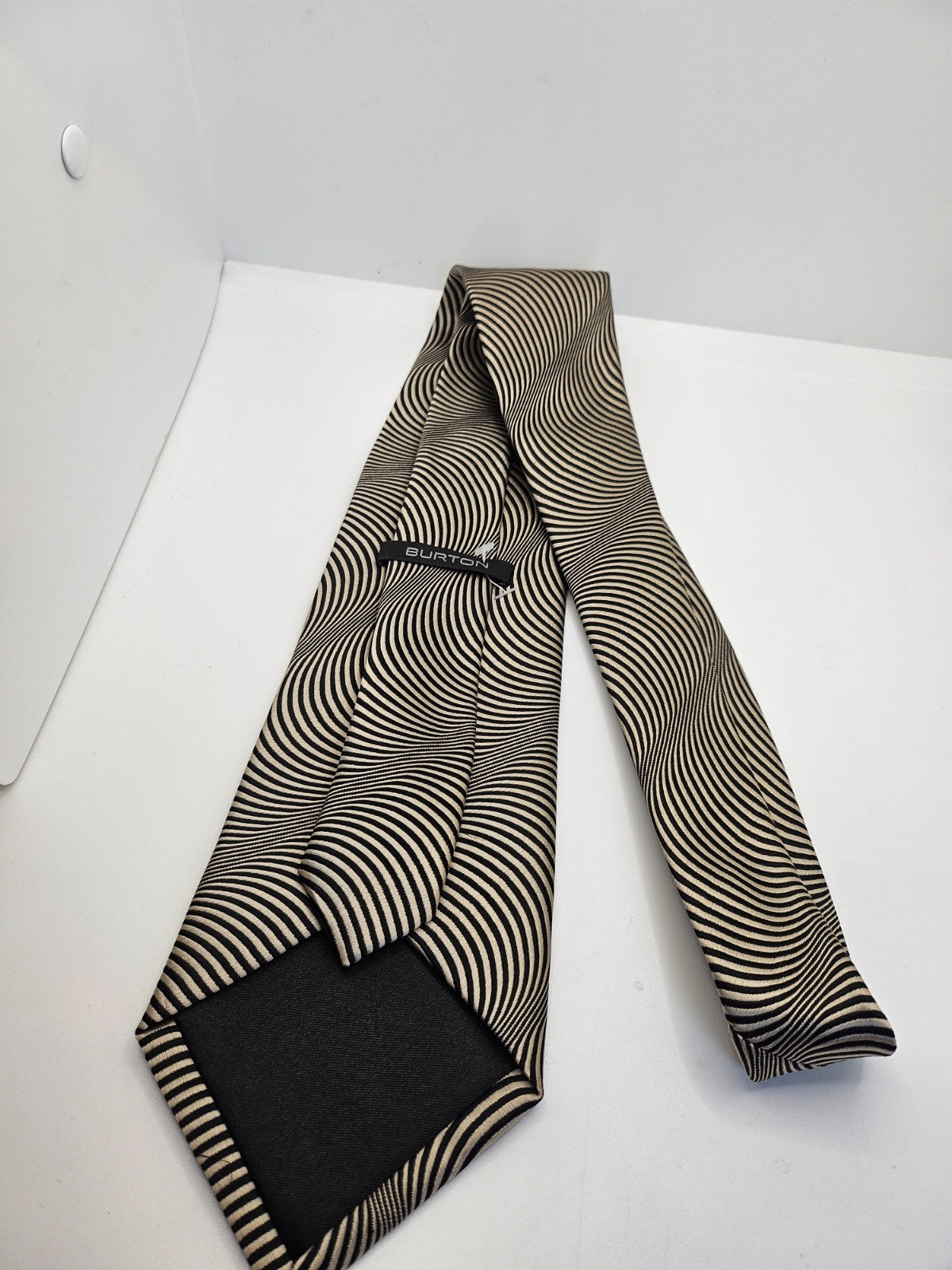 Vintage Mens Silk Tie Burton White Black Striped Business Wedding Neck Tie BX25 Retro Formal
