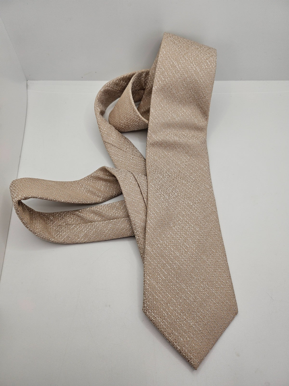 Charles Tyrwhitt Mens Silk Tie Beige Woven Style Vtg Retro Wedding Neck Tie R1 Vintage Formal