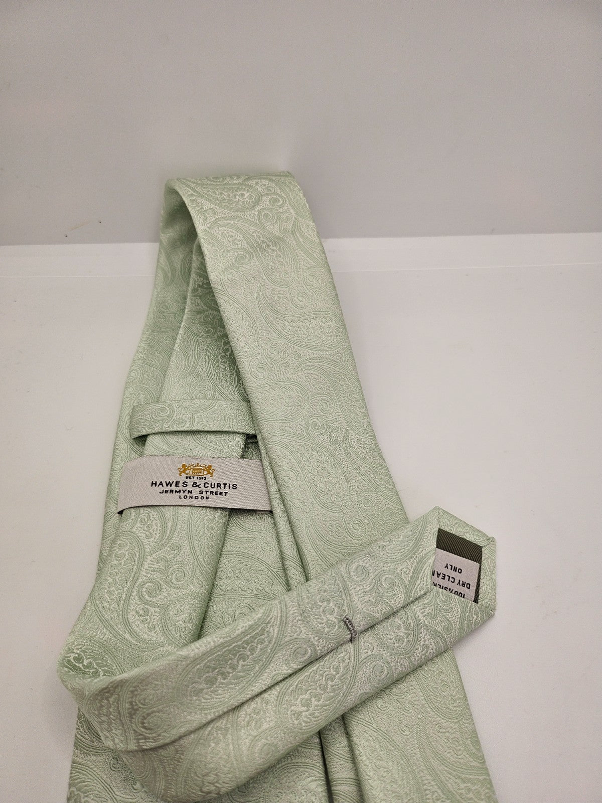 Hawes and Curtis Silk Tie Men Mint Green Sage Paisley Jacquard Wedding Necktie BX1 Mens Vintage