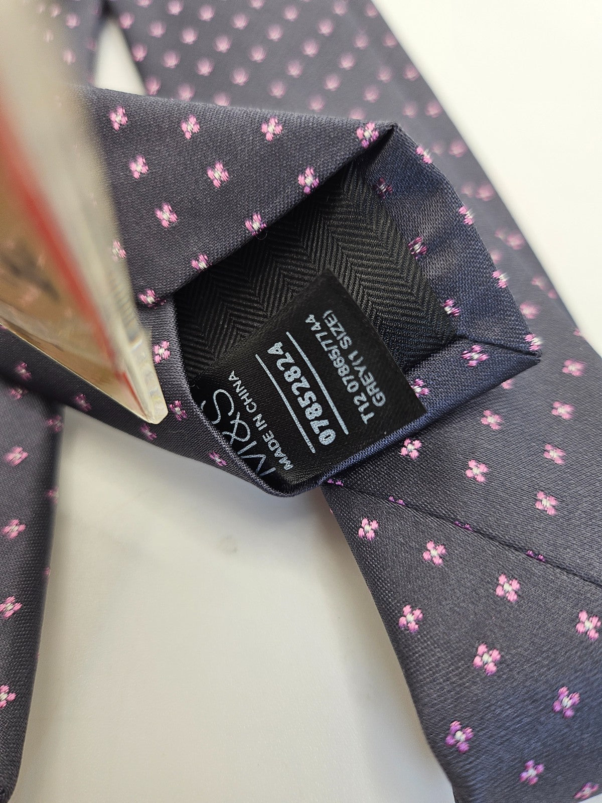 Vintage Mens Silk Tie MandS Grey Pink Floral Print Statement Wedding Neck Tie BX25 Retro Formal