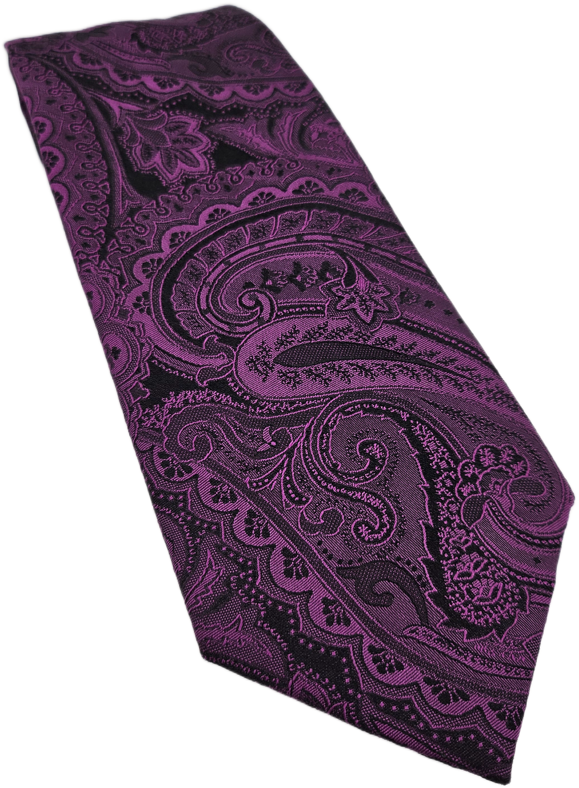 Hugo Boss Silk Tie Mens Purple Black Paisley Textured Retro Wedding Neck Tie BX2 Vintage Formal