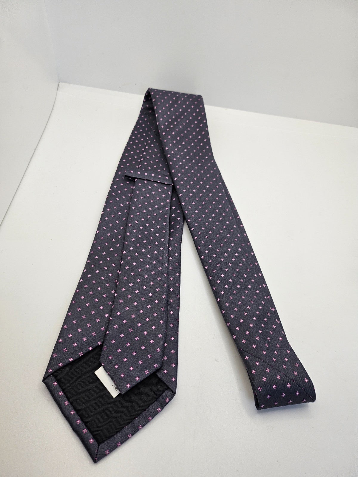Vintage Mens Silk Tie MandS Grey Pink Floral Print Statement Wedding Neck Tie BX25 Retro Formal