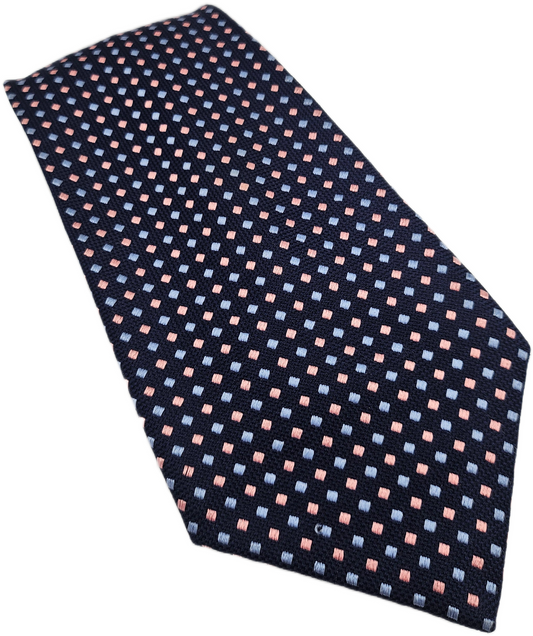 PINK London Silk Tie Mens Navy Pink Geometric Business Designer Neck Tie BX2 Vintage Retro