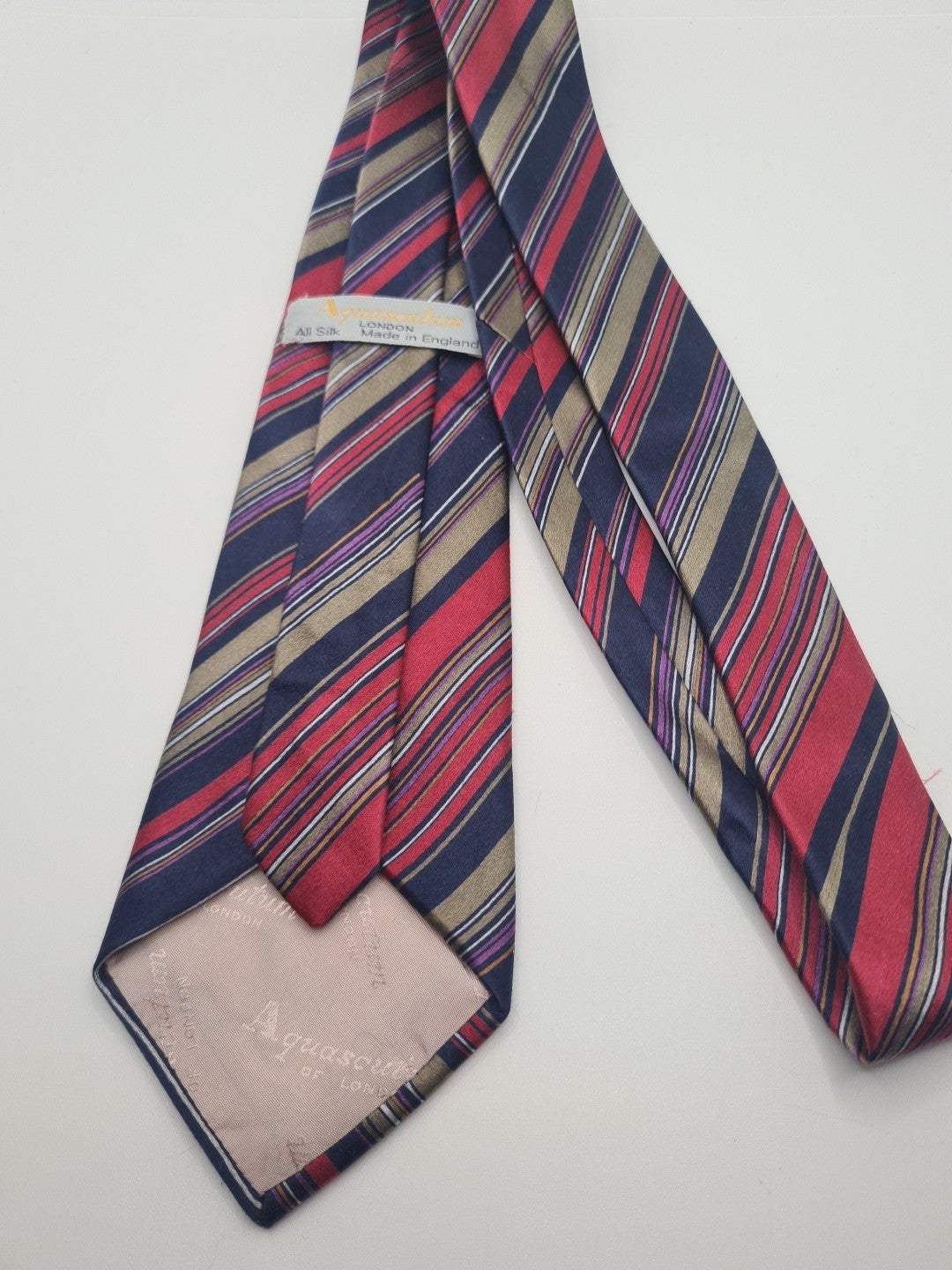 Aquascutum Blue Stripe Mens Silk Tie Classic Designer Necktie Formal Striped Vintage Mens Tie UK BX5