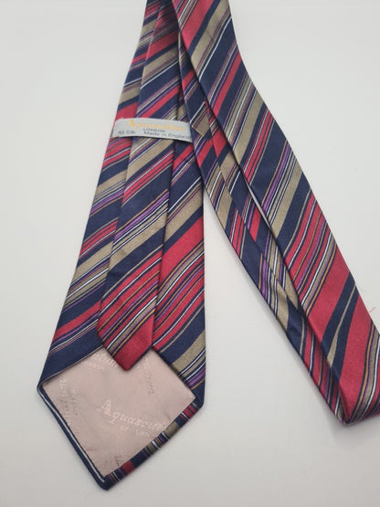 Aquascutum Blue Stripe Mens Silk Tie Classic Designer Necktie Formal Striped Vintage Mens Tie UK BX5