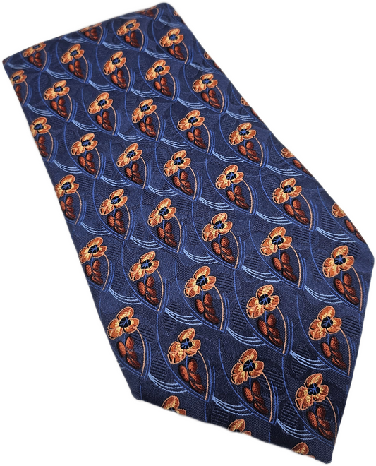 Ermenegildo Zegna Silk Tie Mens Blue Orange Floral Statement Retro Neck Tie BX10