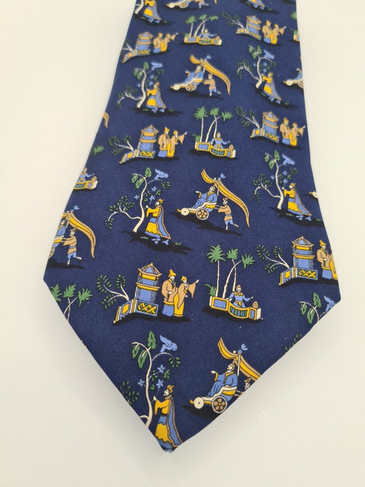 Salvatore Ferragamo Blue Rare Pattern Silk Tie | Designer Mens Tie UK  BX11