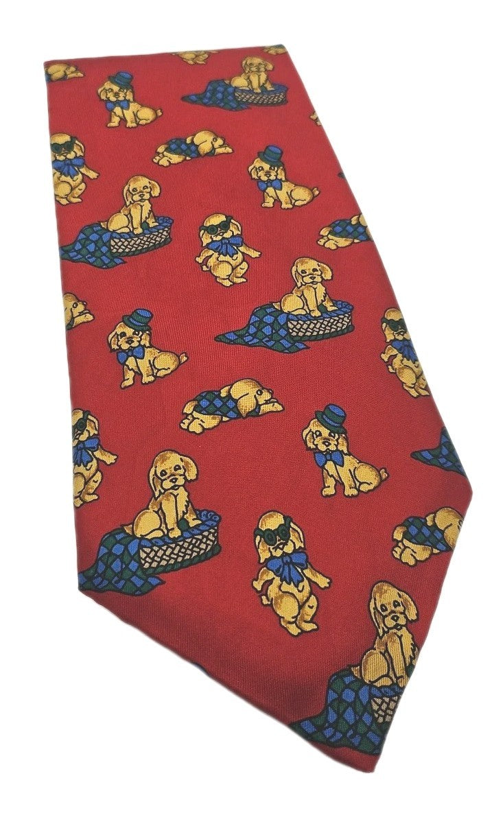 Vintage Red Dog/Puppy Print Mens Silk Tie Wedding Formal Neck Tie BX18