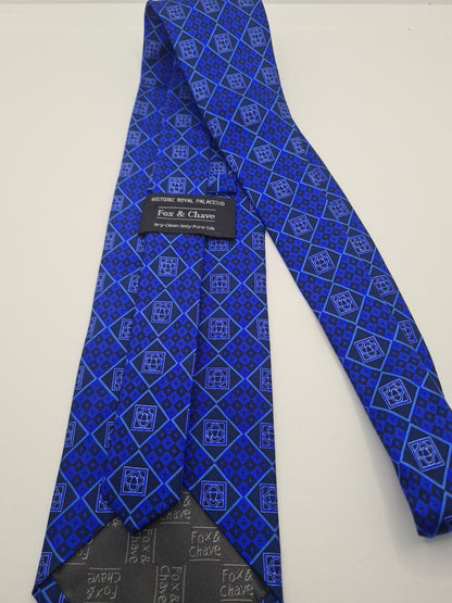 Fox & Chave Royal Palaces Blue Mens Silk Tie Classic Designer Necktie Formal Vintage Mens Tie UK BX6
