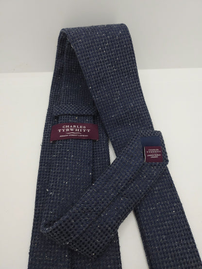 Charles Tyrwhitt Silk Tie Mens Dark Grey Navy Blue Textured Pattern Necktie BX11