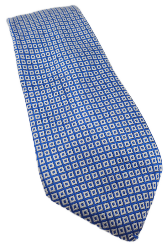 Charles Tyrwhitt Silk Tie Mens White Pastel Blue Geometric Pattern Necktie BX11