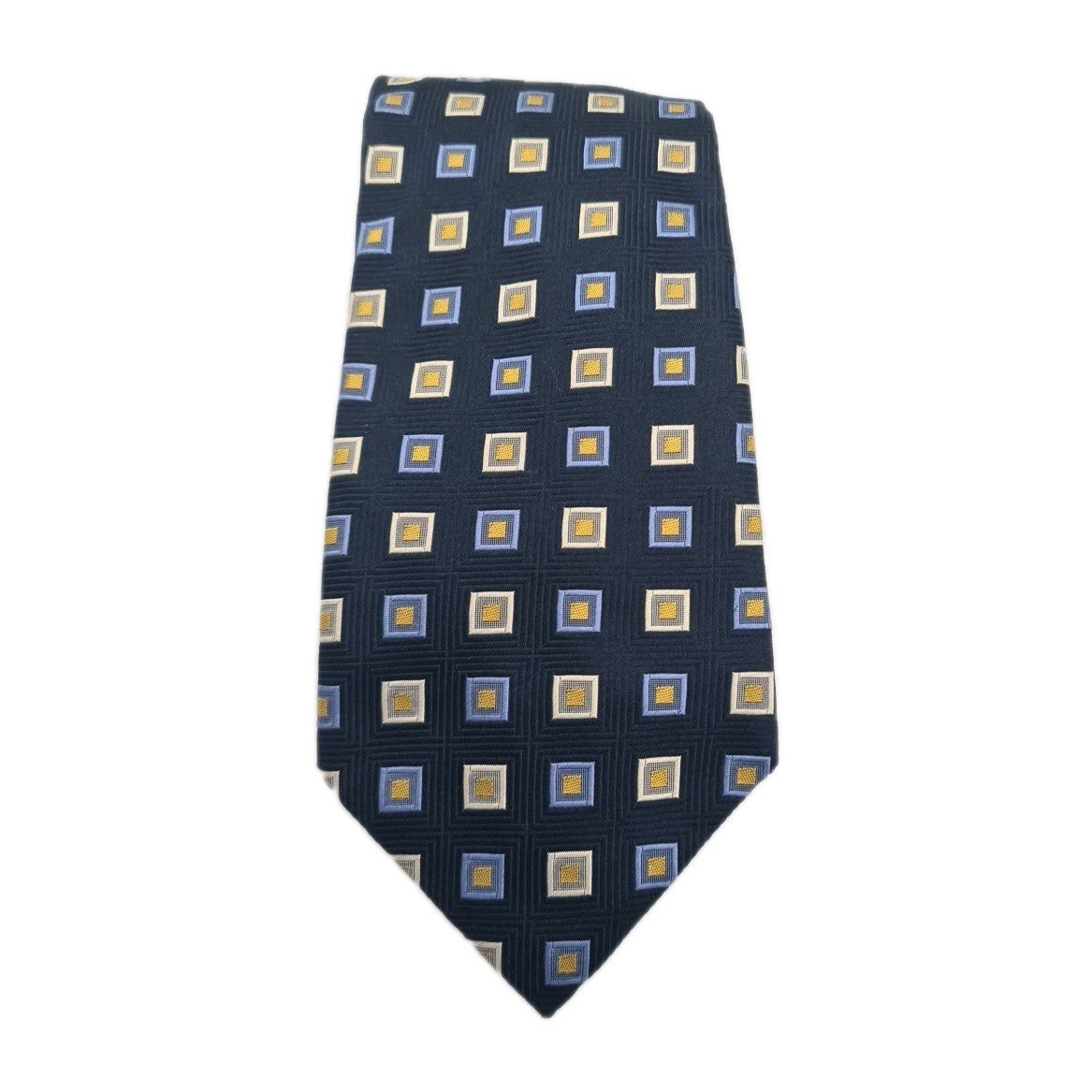Blue Retro geometric Square Pattern Mens Silk Tie Classic Designer Necktie Geometric Vintage Mens Tie UK BX8